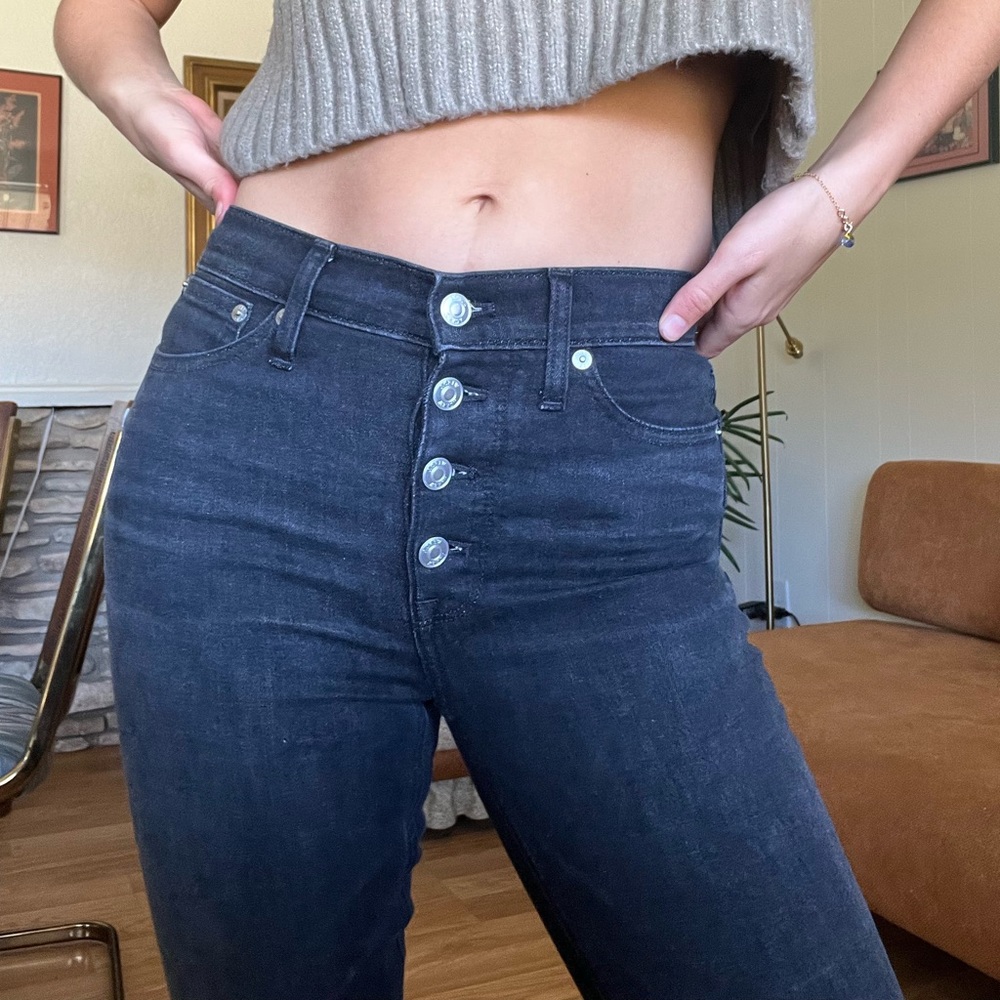 J. Crew new with tags black bootcut denim silver buttons